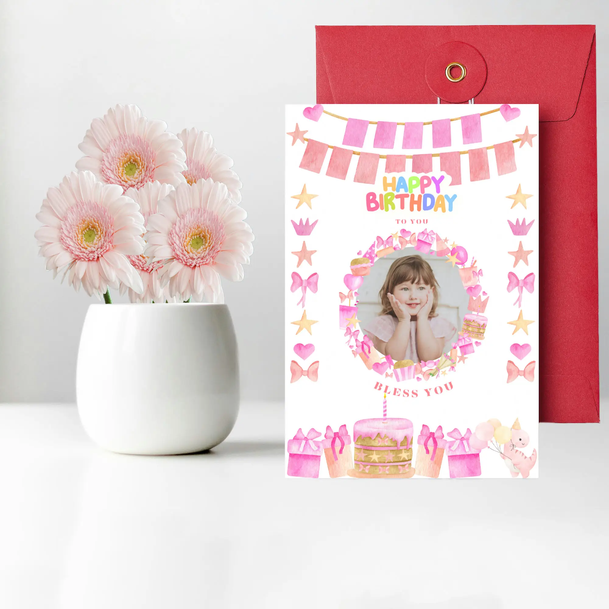 pink theme birthday card