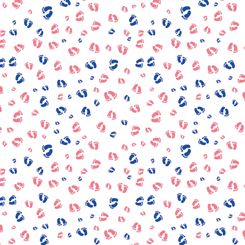 Baby footprint seamless pattern with pink and blue footprints in a gentle repeat for baby crafts and nursery creative designs.