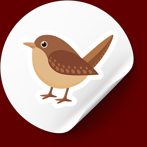 Cute brown bird sticker with soft curves and subtle patterns styled on a red background for cozy woodland vibes.