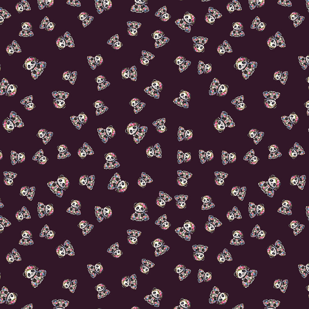 Princess panda seamless pattern with 3D floral crown pandas in soft layout for nursery prints and kids craft projects.
